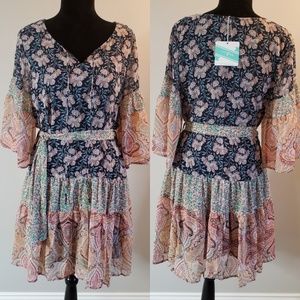 UmGee Peasant Dress - Floral - Tie Waist - Paisley